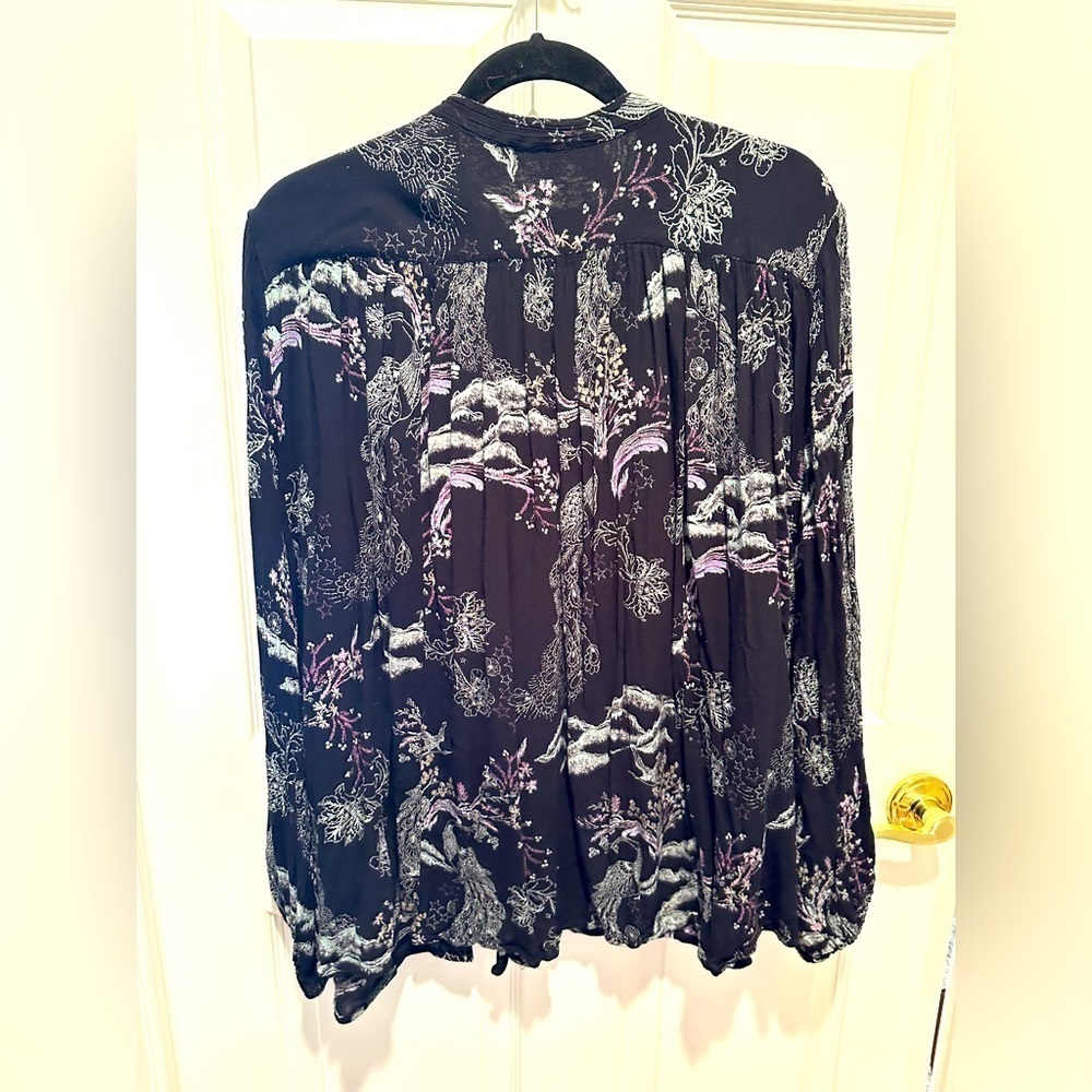 Free People Blooms Peacock Print Oversized Blouse Small